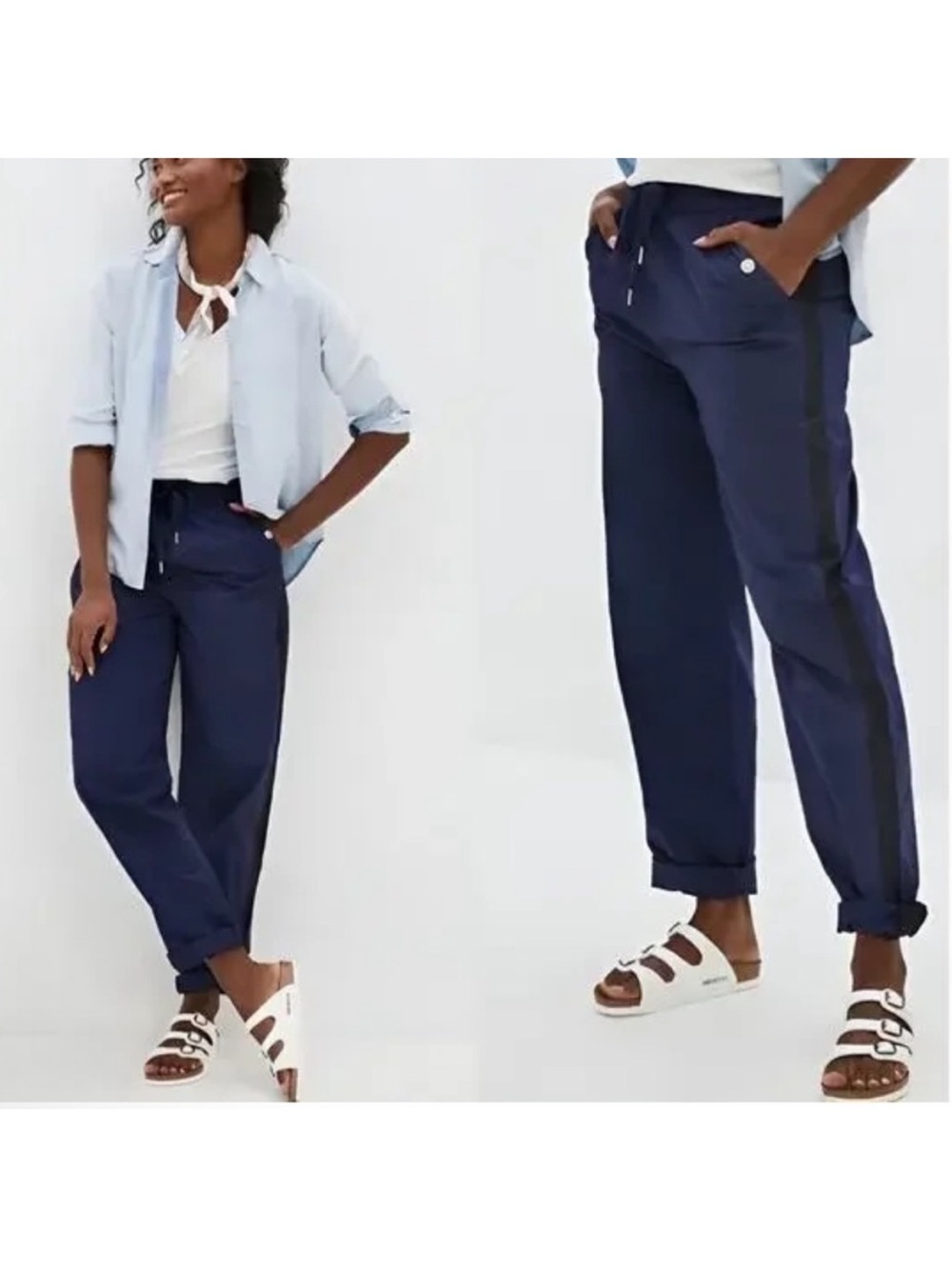 Anthropologie Maeve Tenley Twill Track Pants Navy Blue Tuxedo Stripe Size Small